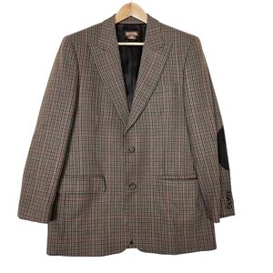 MICHAEL Michael Kors wool houndstooth Checkered Blazer with suede elbow patch
